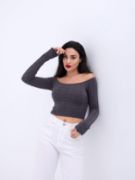 42241 TRİKO KAYIK YAKA CROP-ANTRASİT resmi